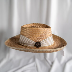 Classic Straw Hat with Textured Fabric Band & Cord Accent