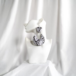 Pretty Puff Pairs Black & White Snakeskin Crescent Earrings