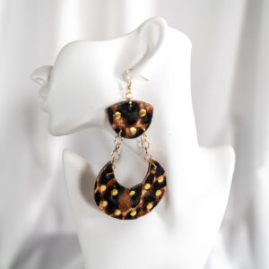 Pretty Puff Pairs Two-Tone Leopard & Red Back Chain Earrings