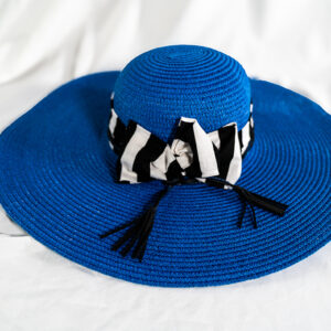 Artisan Royal Blue Straw Hat with Stripe Accent & Tassel Detail