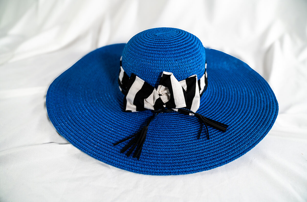 Artisan Royal Blue Straw Hat with Stripe Accent & Tassel Detail