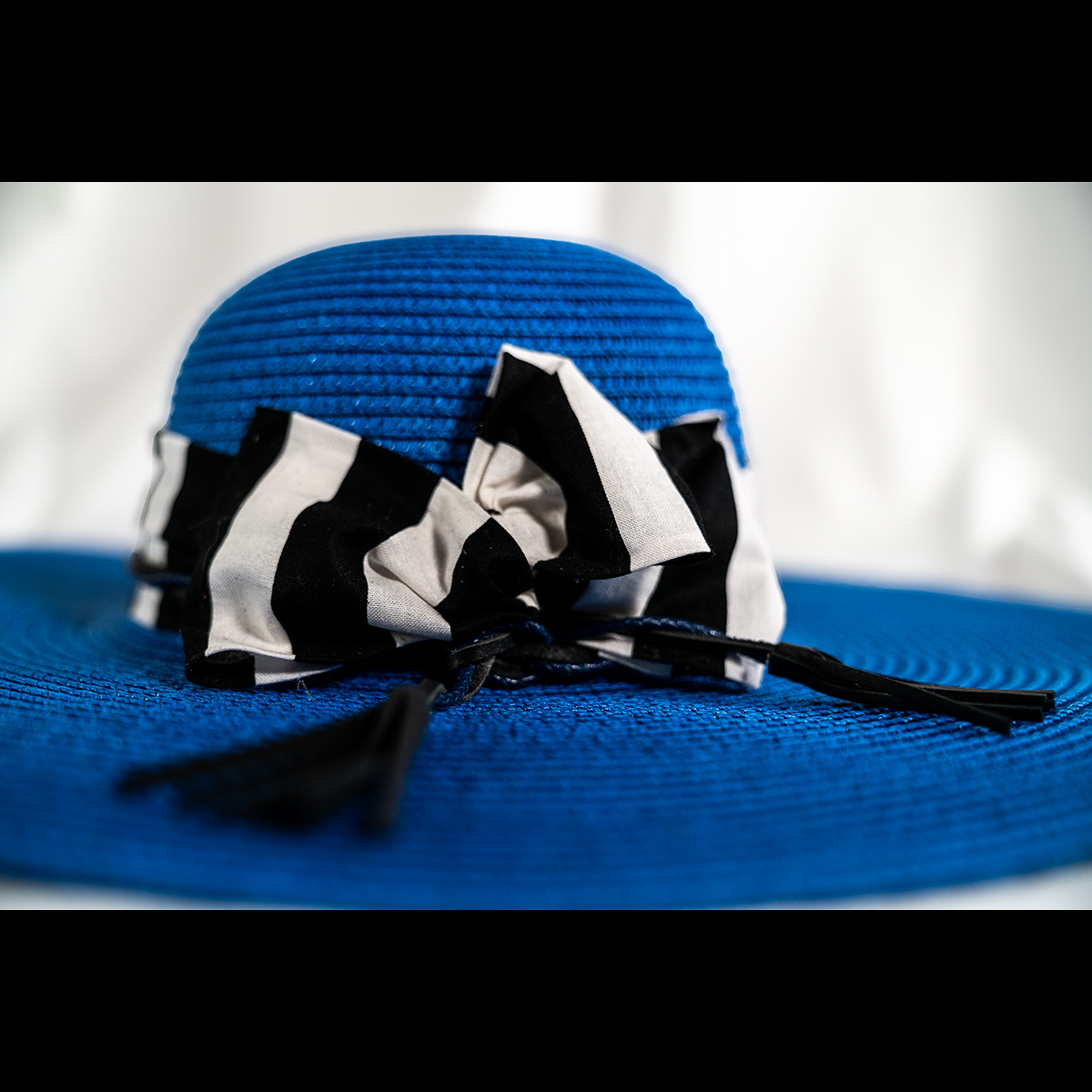 Artisan Royal Blue Straw Hat with Stripe Accent & Tassel Detail - Image 5
