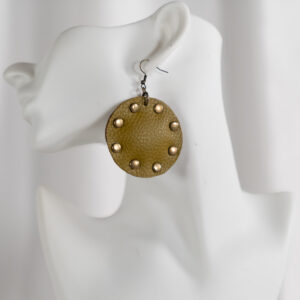 Pretty Puff Pairs Olive Green Round Earrings with Gold Studs