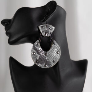 Pretty Puff Pairs Mint Green, Grey & White Snakeskin Earrings with Hematite Rivets