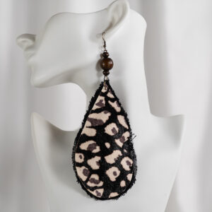 Pretty Puff Pairs Cowhide Genuine Leather & Black Denim Drop Earrings