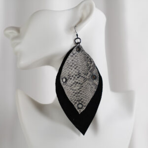 Layered Genuine Leather Snakeskin and Black Suede Earrings