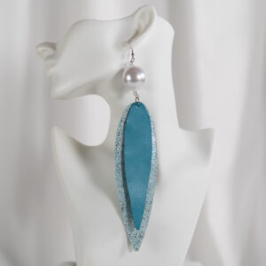 Teal Blade Statement Earrings with Pearl Accent