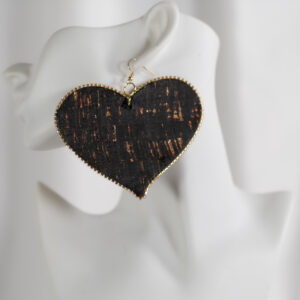 Black Cork Heart Earrings with Gold Stitching