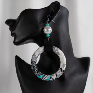 Mixed-Textile Hoop Earrings with Pearl Accent