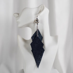 Navy Shimmer Chain Silver Bead Earrings