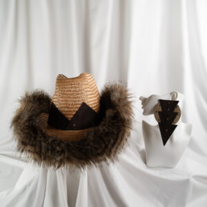 Avant-Garde Straw Hat with Faux Fur Brim