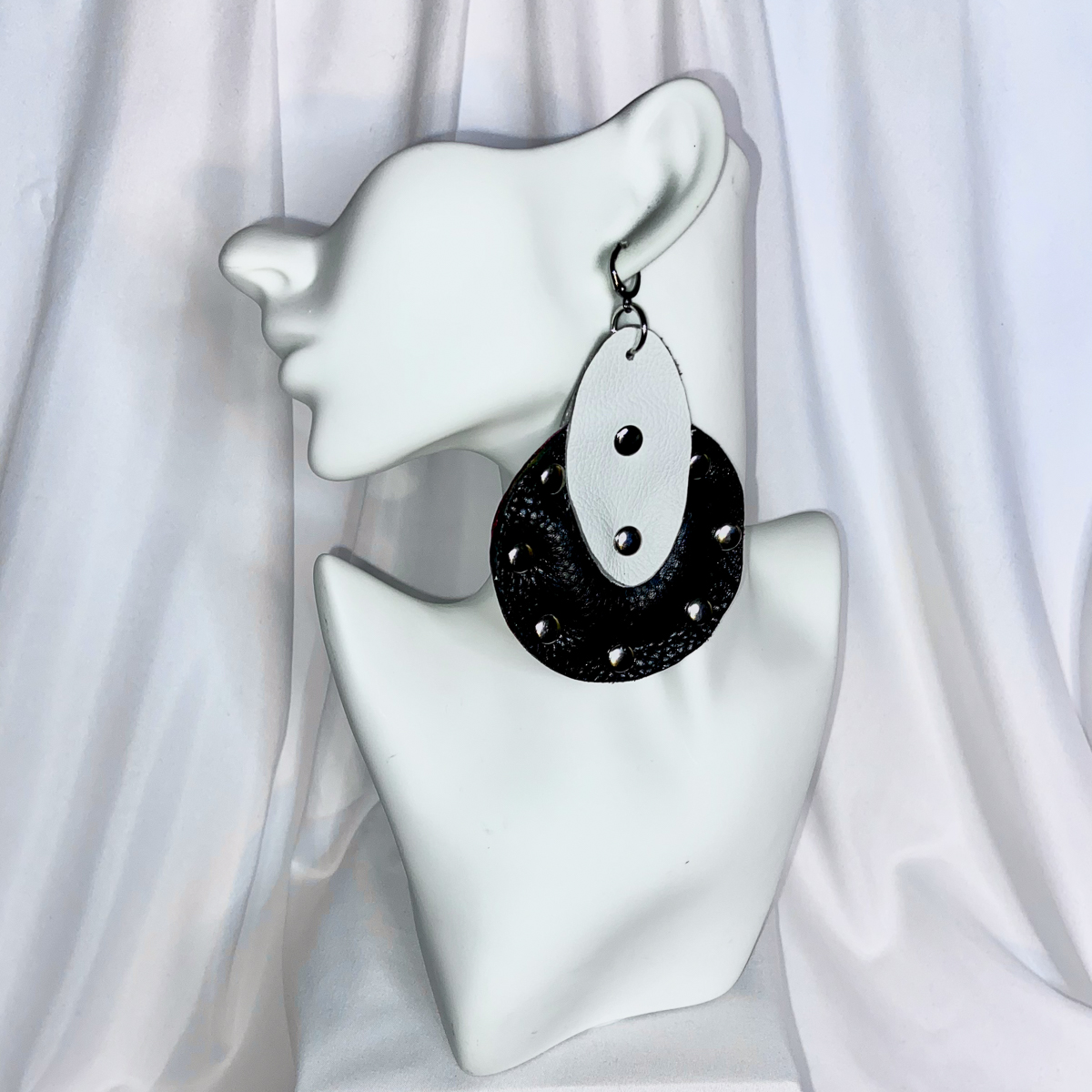 Pretty Puff Pairs Reversible Red, Black, and White Earrings - Image 2