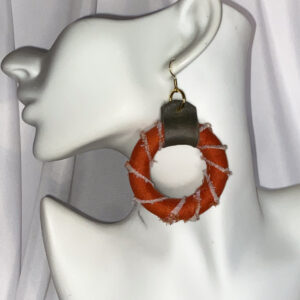 Hand-Wrapped Orange & Olive Ring Statement Earrings