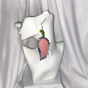 AKA-Inspired Paisley Denim with Green Bead Accent Earrings