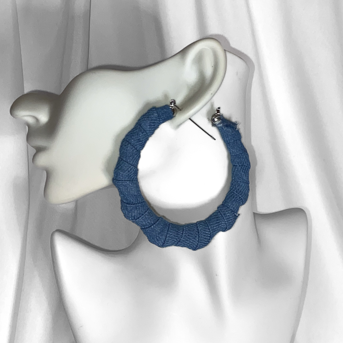 Denim Wrapped Bamboo Hoop Earrings - Image 2
