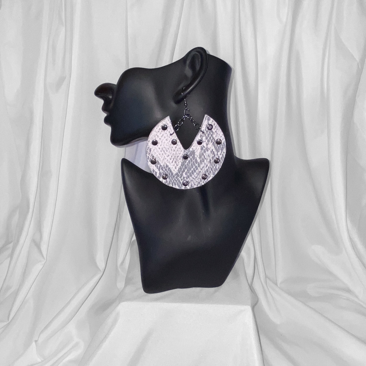 Pretty Puff Pair Snakeskin Silver Studded Statement Earrings