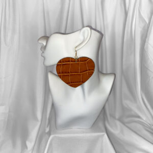 Cognac Croc-Embossed Heart Earrings
